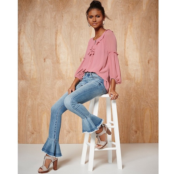 Chelsea & Violet | Distressed Ruffle Hem Jeans - Picture 2 of 6